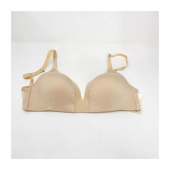 Lively Bra Womens 32D Mesh Plunge Deep V Wireless Bra In Toasted Almond New - Picture 1 of 7